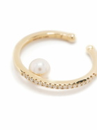 Mizuki 14K Yellow Gold Sea Of Beauty Diamond And Pearl Ear Cuff