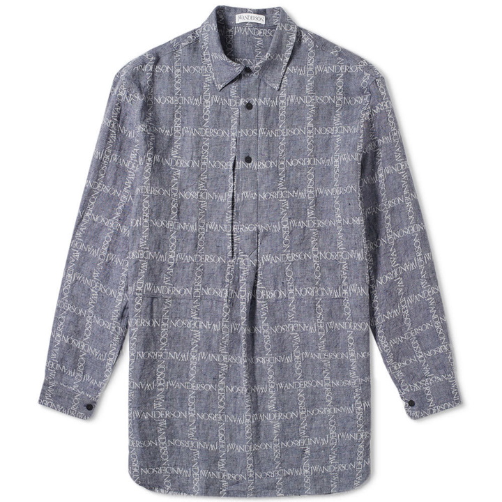 Photo: JW Anderson Logo Grid Tunic Linen Shirt Navy