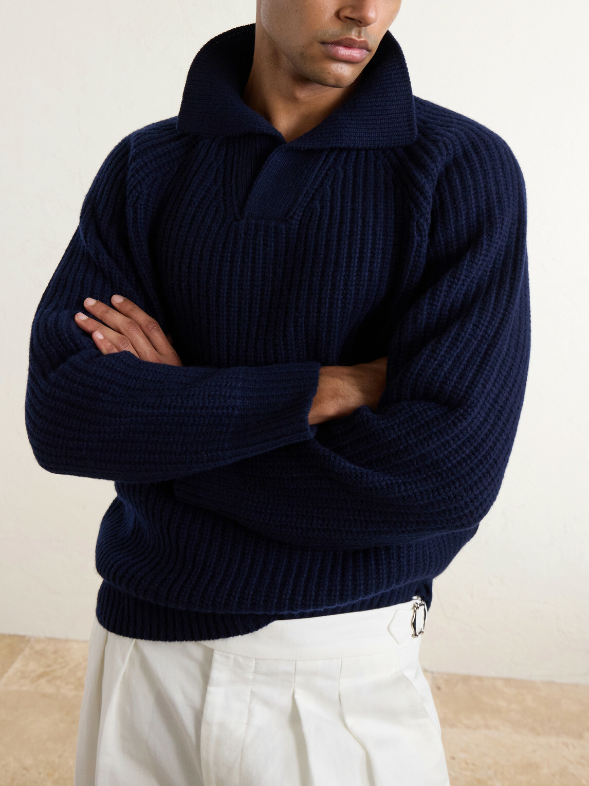 Eleventy - Ribbed-Knit Wool and Cashmere-Blend Polo Shirt - Blue