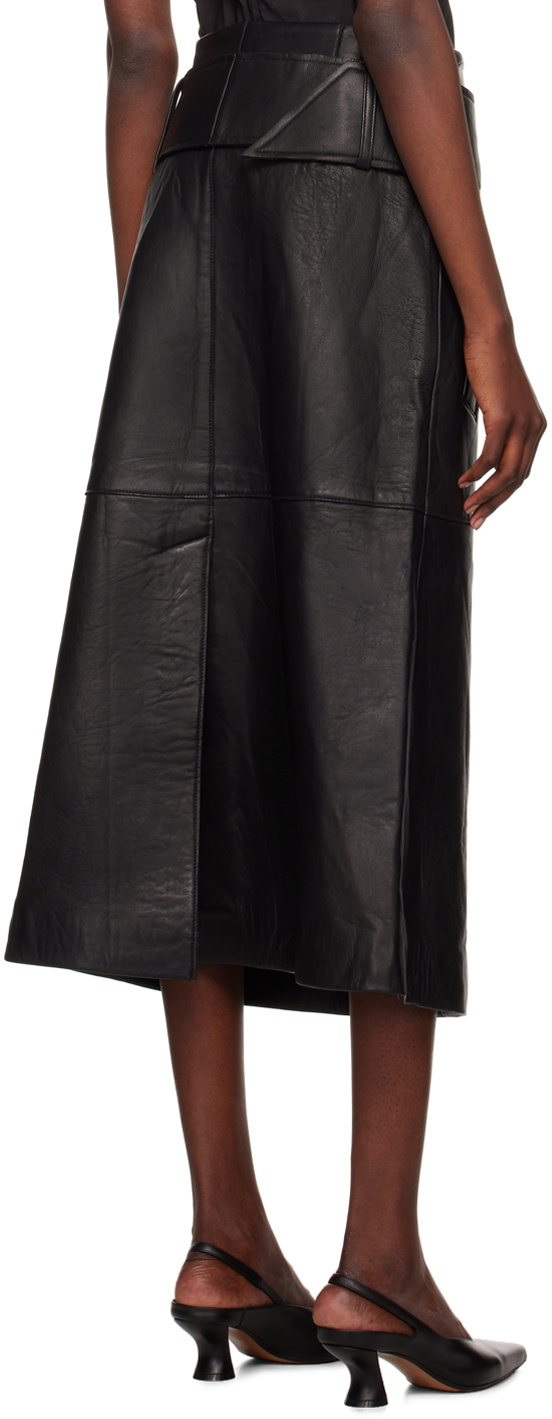 REMAIN Birger Christensen Black Bonded Leather Midi Skirt