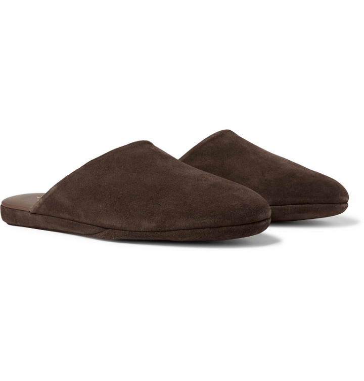 Photo: Santoni - Suede Backless Slippers - Brown