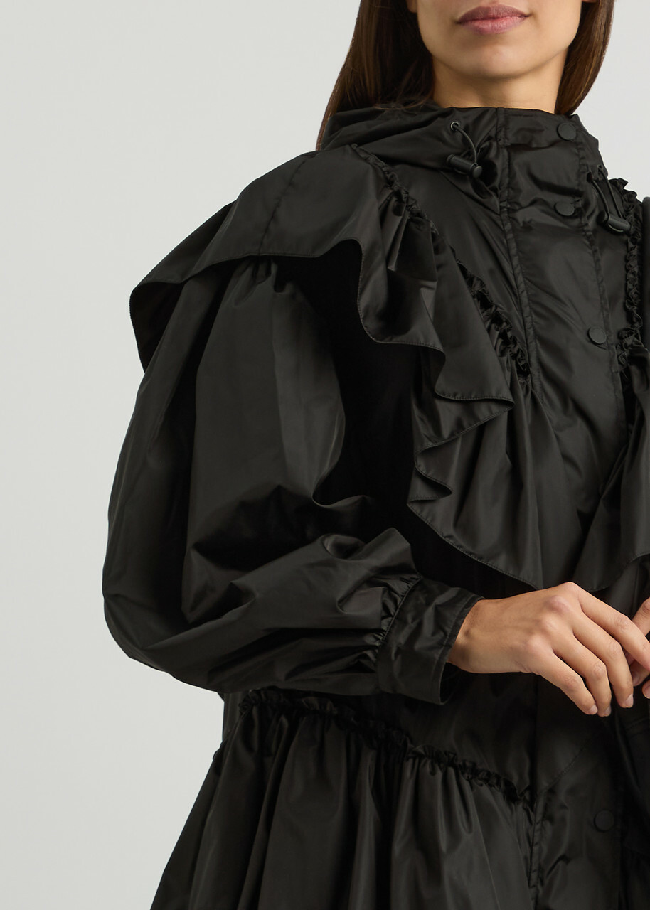 Parka Collection Simone Rocha Simone Rocha Ruffled Hooded Nylon Parka Black Simone Rocha