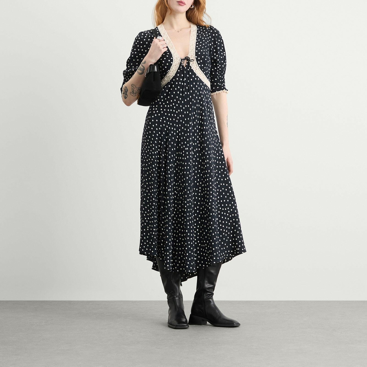 RIXO Women's Amina Dress in Layla Dot Navy