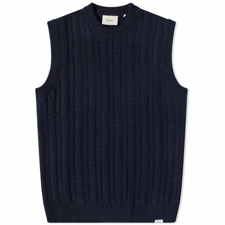 Photo: Foret Men's Rain Cable Wool Vest in Navy