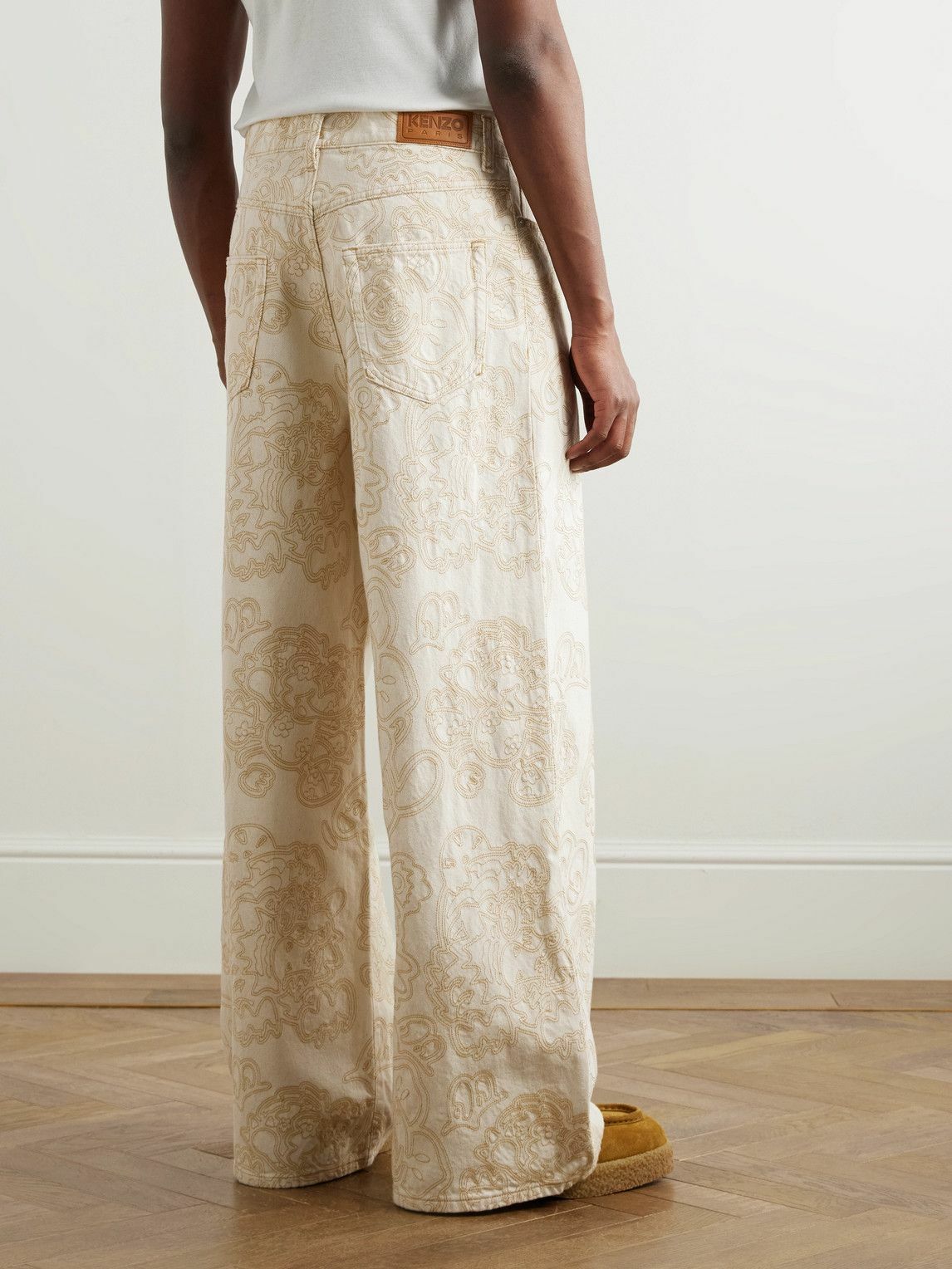 KENZO - Verdy Wide-Leg Pleated Embroidered Jeans - Neutrals Kenzo