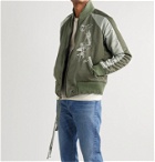 Greg Lauren - Distressed Embroidered Colour-Block Nylon-Twill and Satin Bomber Jacket - Green