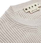 Marni - Stripe-Trimmed Logo-Intarsia Ribbed Cotton Sweater - Neutrals