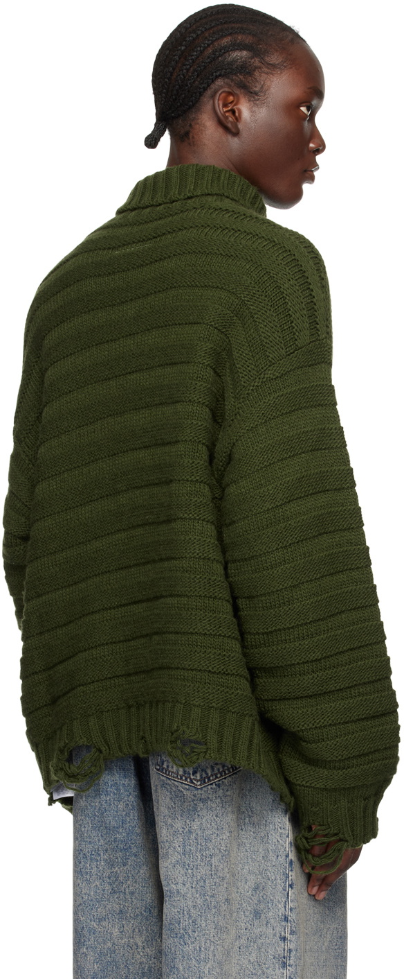 MM6 Maison Margiela Green Distressed Turtleneck MM6 Maison Margiela