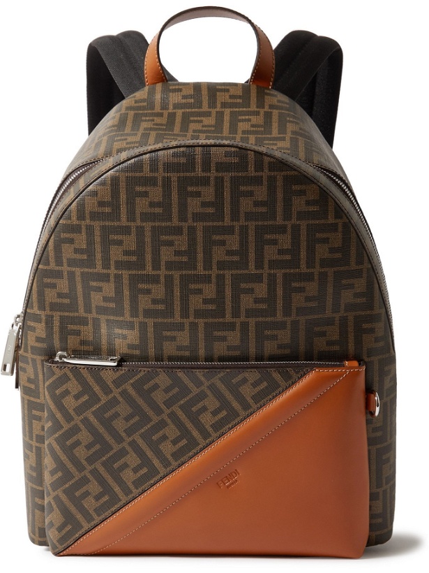 Photo: FENDI - Leather-Trimmed Monogrammed Coated-Canvas Backpack