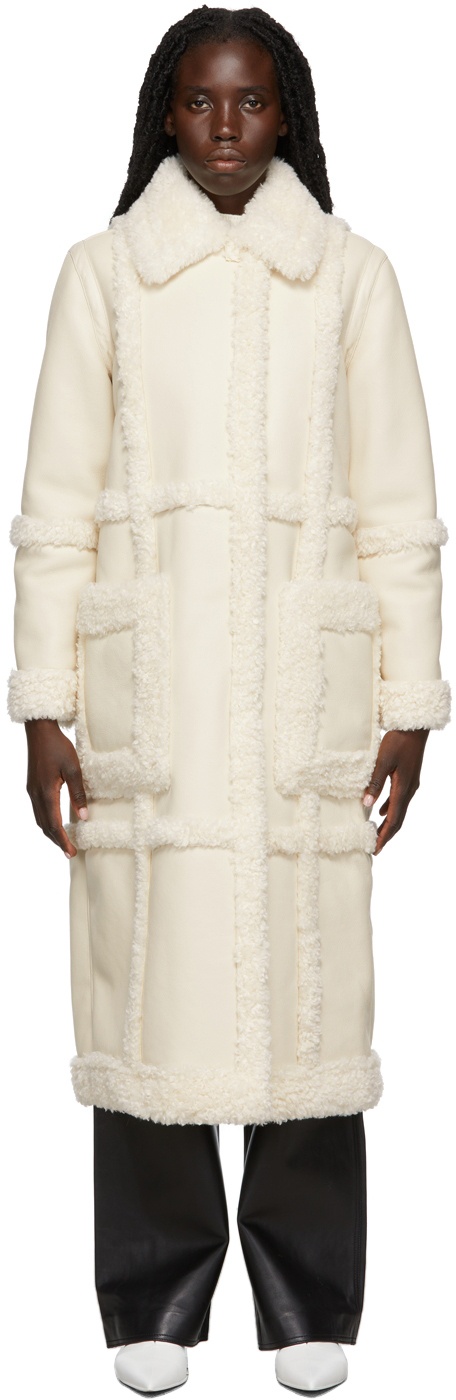 Stand Studio Off-White Faux-Leather & Faux-Shearling Patrice Long Coat ...