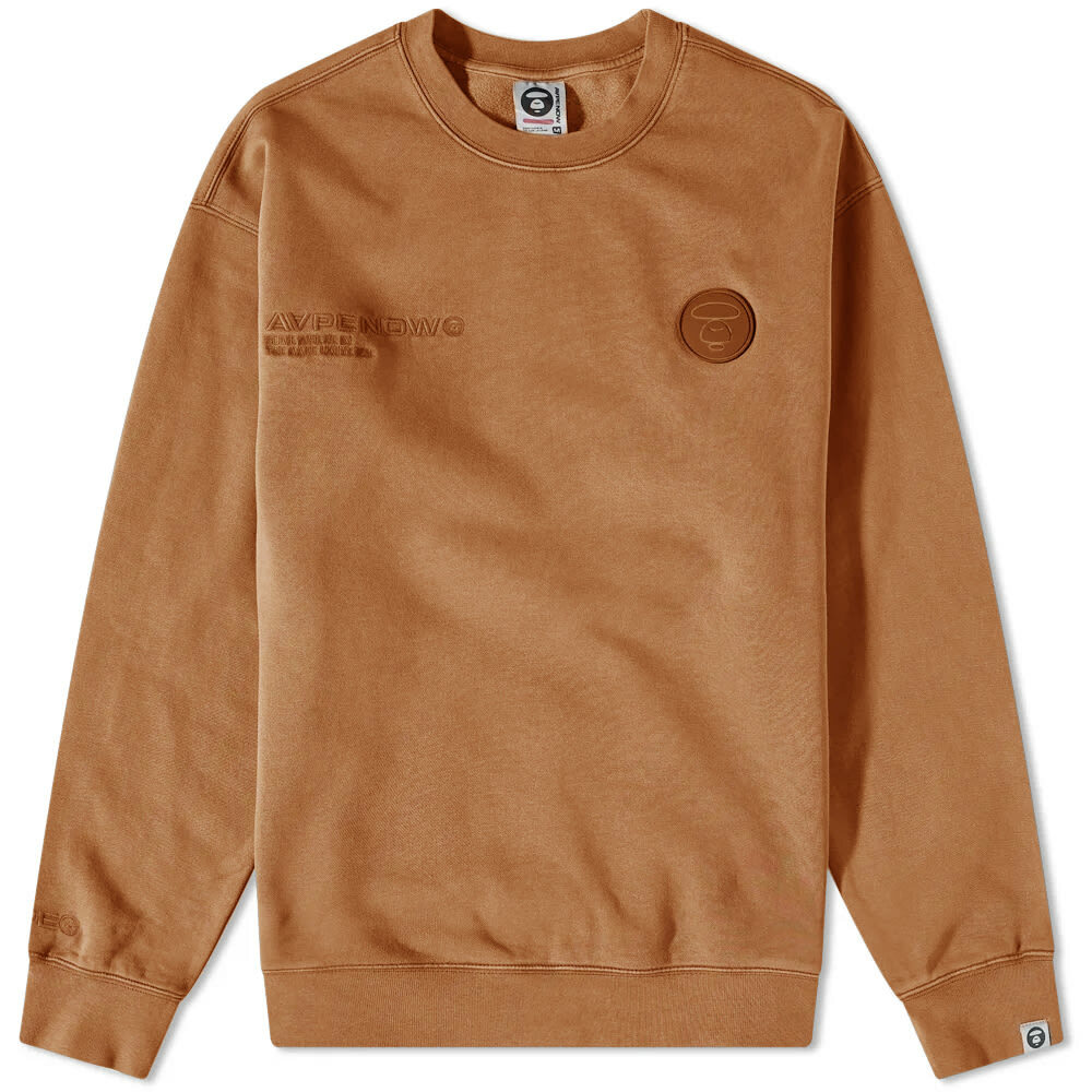 Men's AAPE AAPE Now Washed Crew Sweat in Brown AAPE by A Bathing Ape