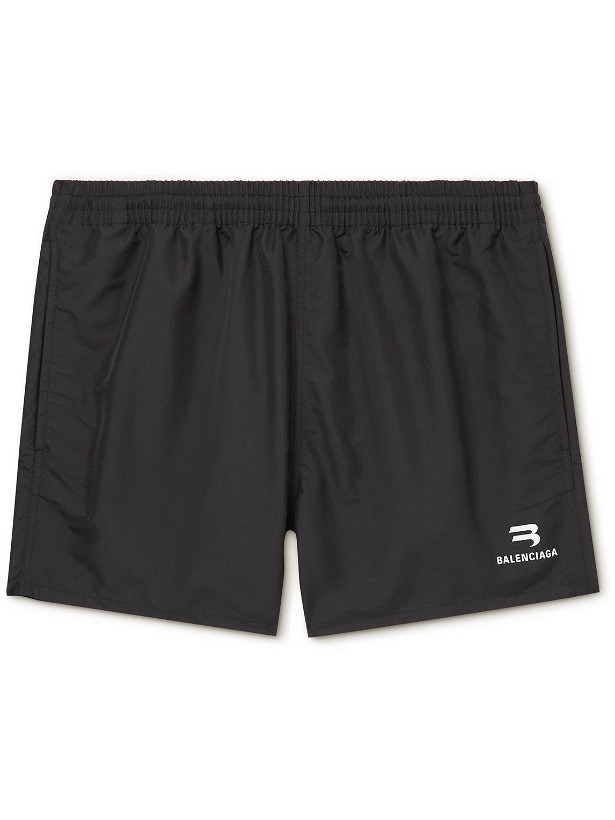 Photo: Balenciaga - Straight-Leg Short-Length Logo-Print Swim Shorts - Black