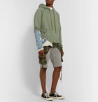 Greg Lauren - Fragment Distressed Panelled Cotton-Jersey and Denim Hoodie - Green