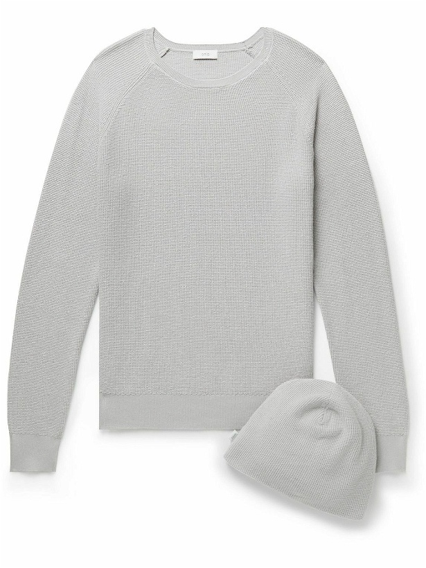 Photo: Onia - Waffle-Knit Cotton and Cashmere-Blend Sweater and Beanie Set - Gray