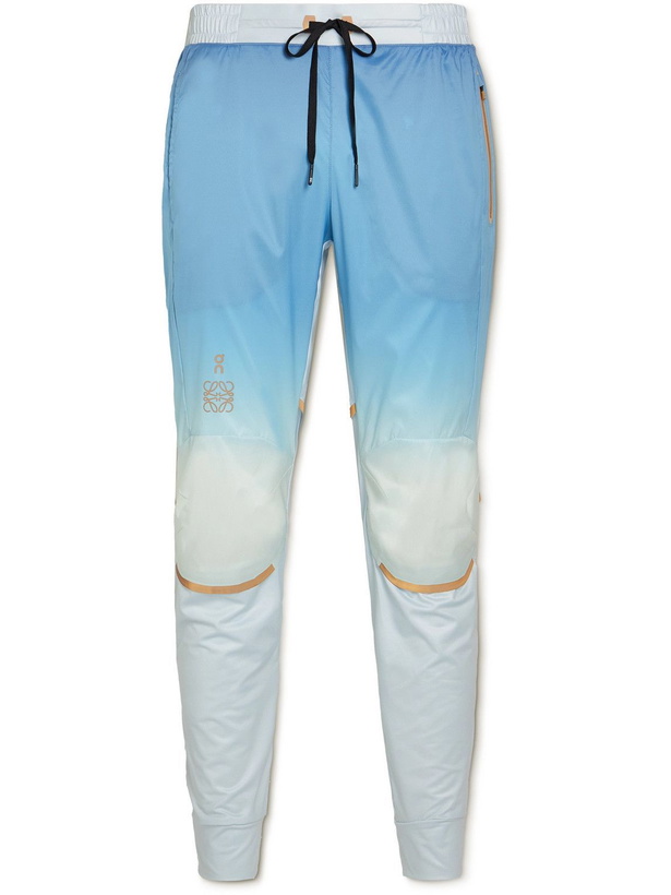 Photo: Loewe - On Slim-Fit Tapered Logo-Print Dégradé Tech-Shell Trousers - Blue