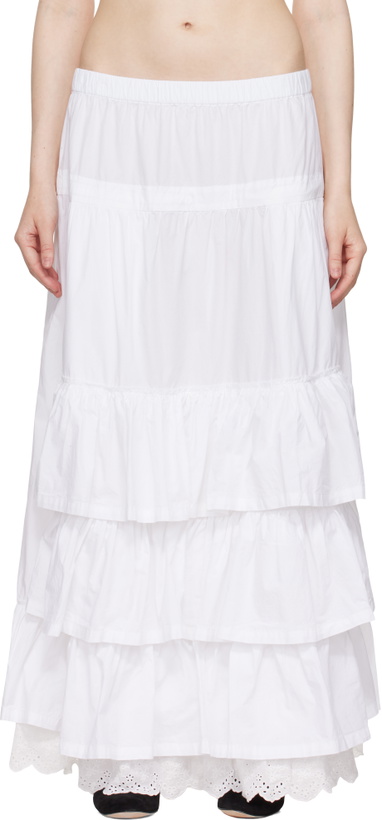 Photo: OPEN YY White Rolled Waist Tiered Midi Skirt