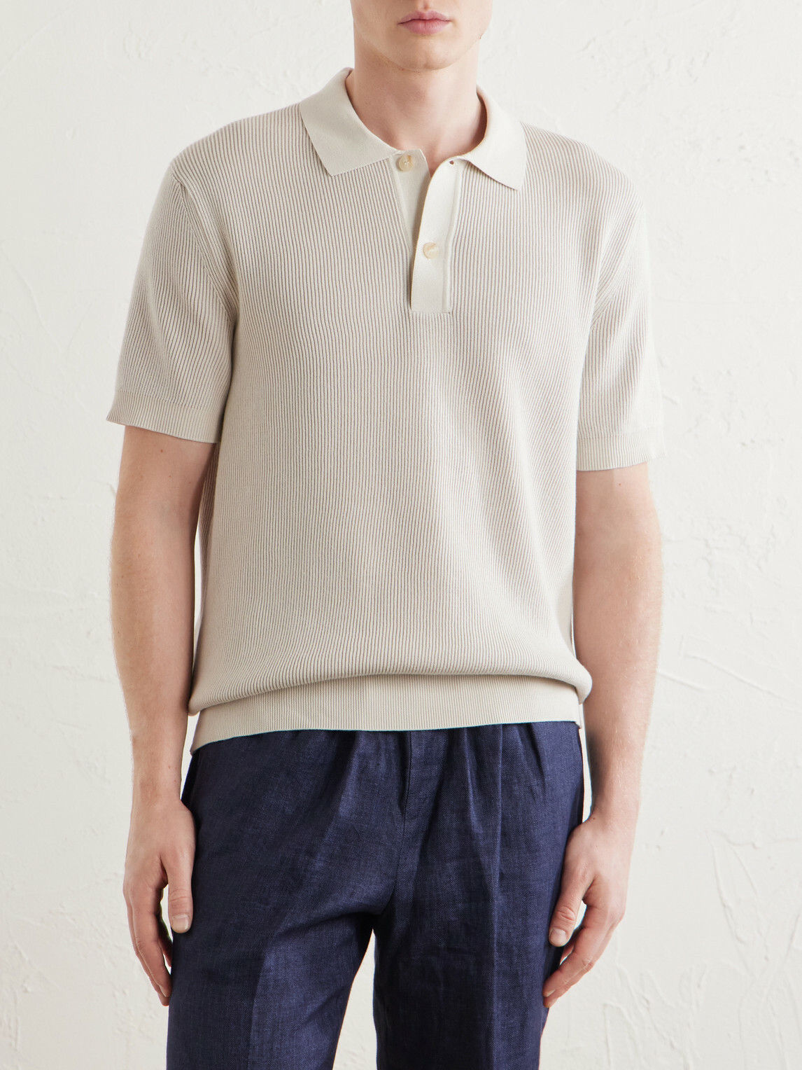 Sunspel - Ribbed Cotton Polo-Shirt - Neutrals
