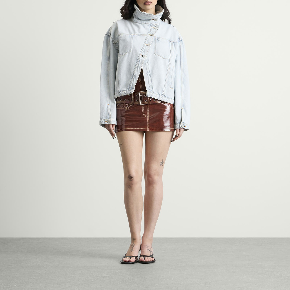 Diesel Women's L-Evant Patent Mini Skirt with Belt in Burgundy