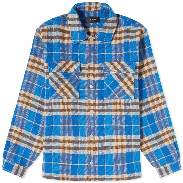 Photo: Represent Men's Intial Print Flannel Shirt in Cobolt