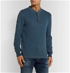 RRL - Slim-Fit Waffle-Knit Mélange Cotton Henley T-Shirt - Blue