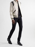 SAINT LAURENT - Teddy Leather-Trimmed Virgin Wool-Blend Bomber Jacket - Neutrals