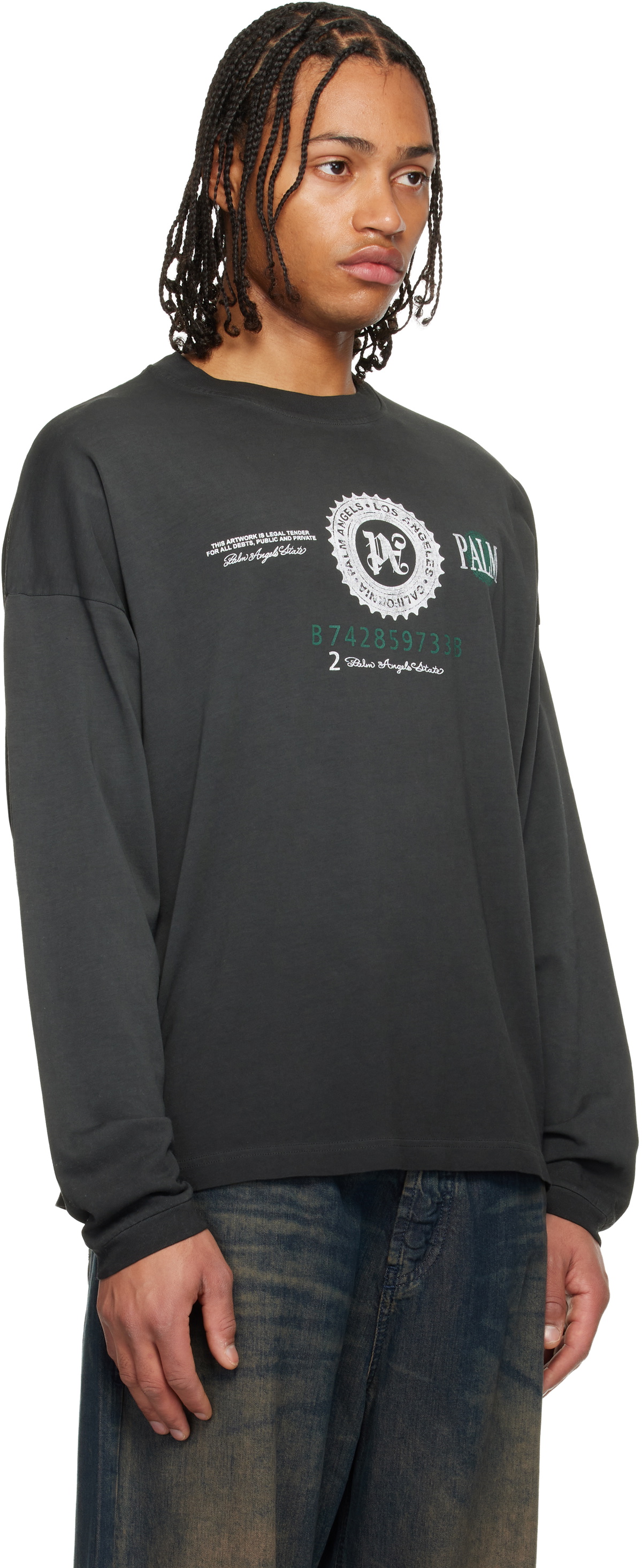 Palm Angels Black Dollar Graphic Long Sleeve T-shirt Palm Angels