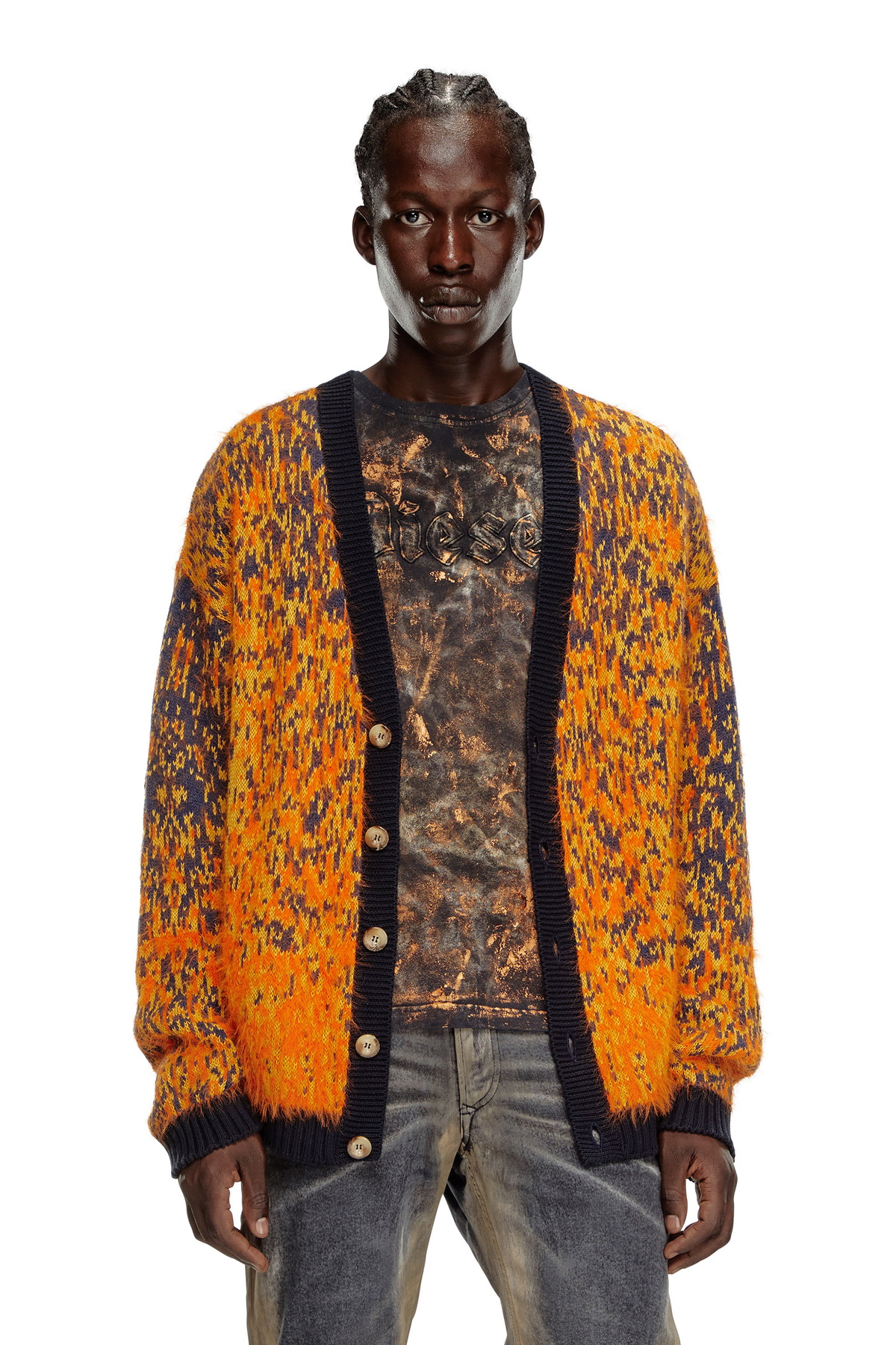 Diesel Fuzzy cardigan with abstract pattern - Knitwear Mens in 