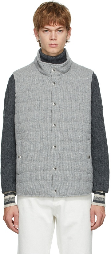Photo: Brunello Cucinelli Grey Down Cashmere Knit Vest