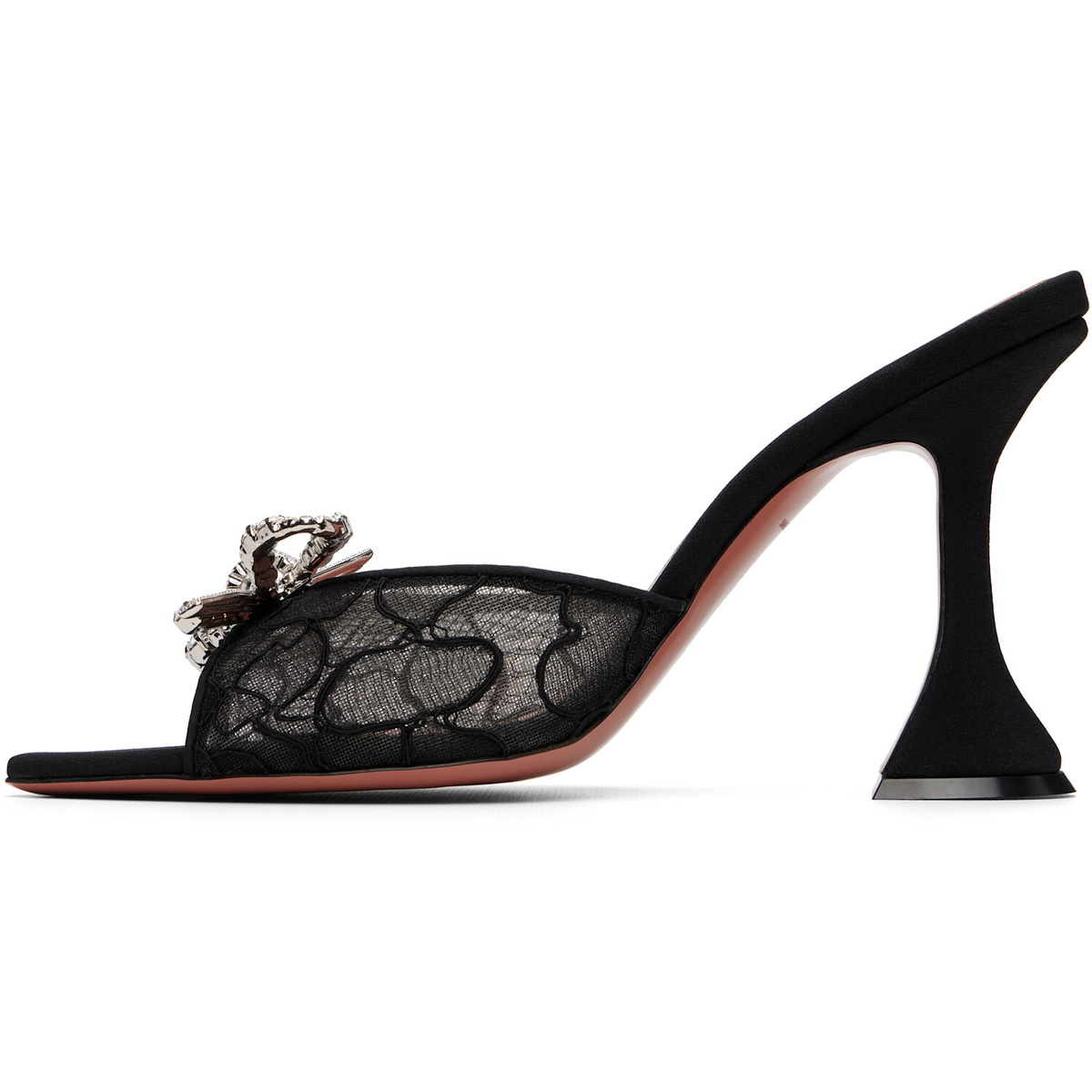 Amina Muaddi Black Rosie Lace Slipper 95 Heeled Sandals