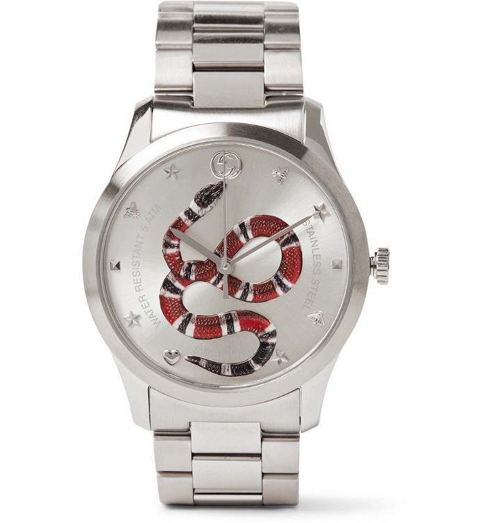 Photo: Gucci - G-Timeless Snake-Dial 38mm Stainless Steel Watch - Men - Silver