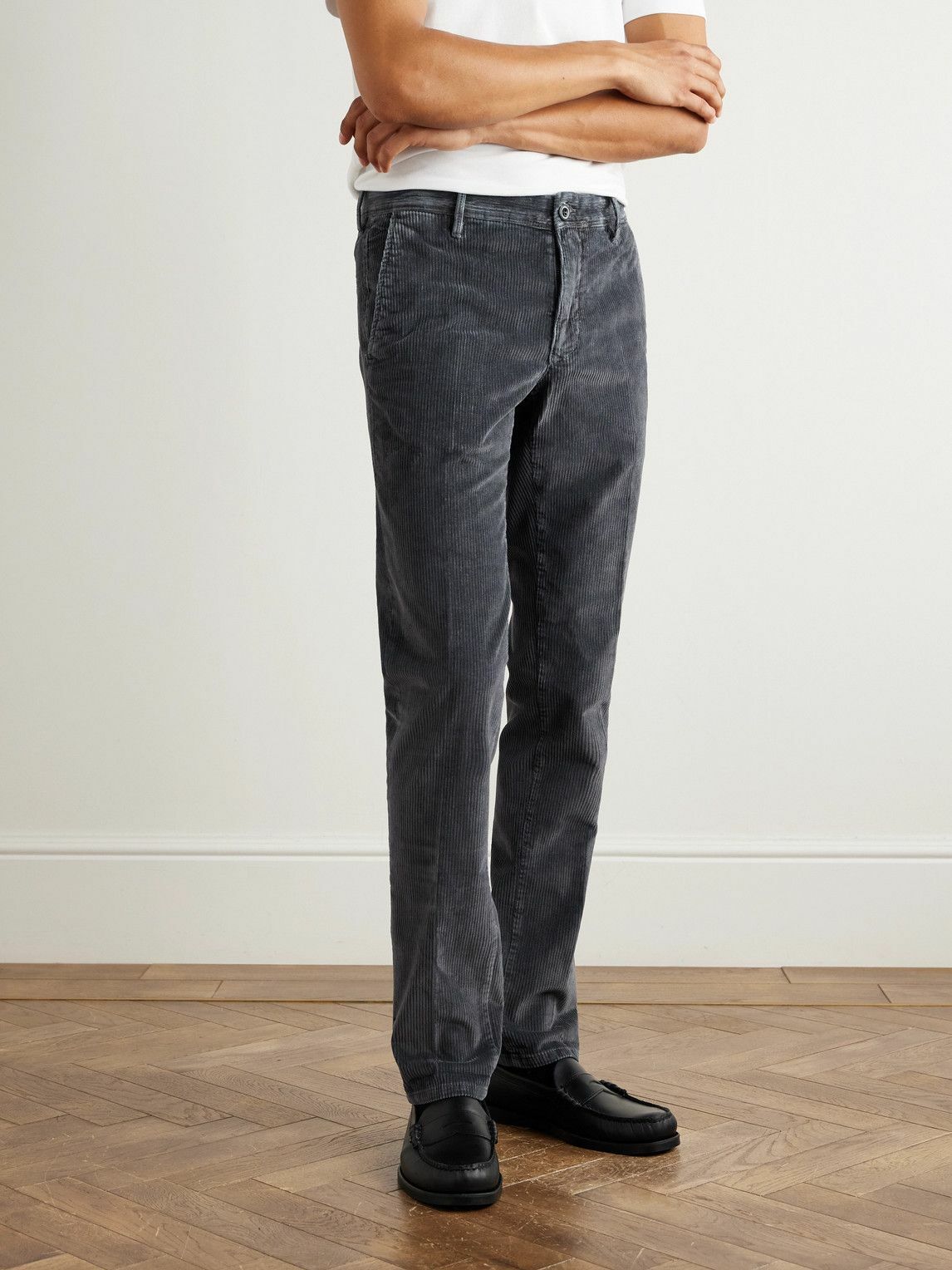 Incotex - Slim-Fit Cotton-Blend Corduroy Trousers - Gray