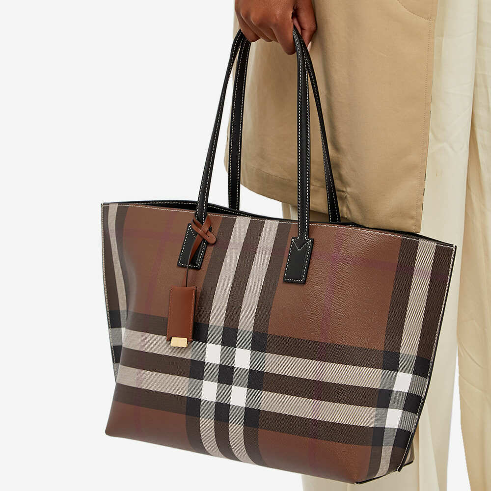 Check and Leather Medium Tote in Dark Birch Brown - Women | Burberry®  Official