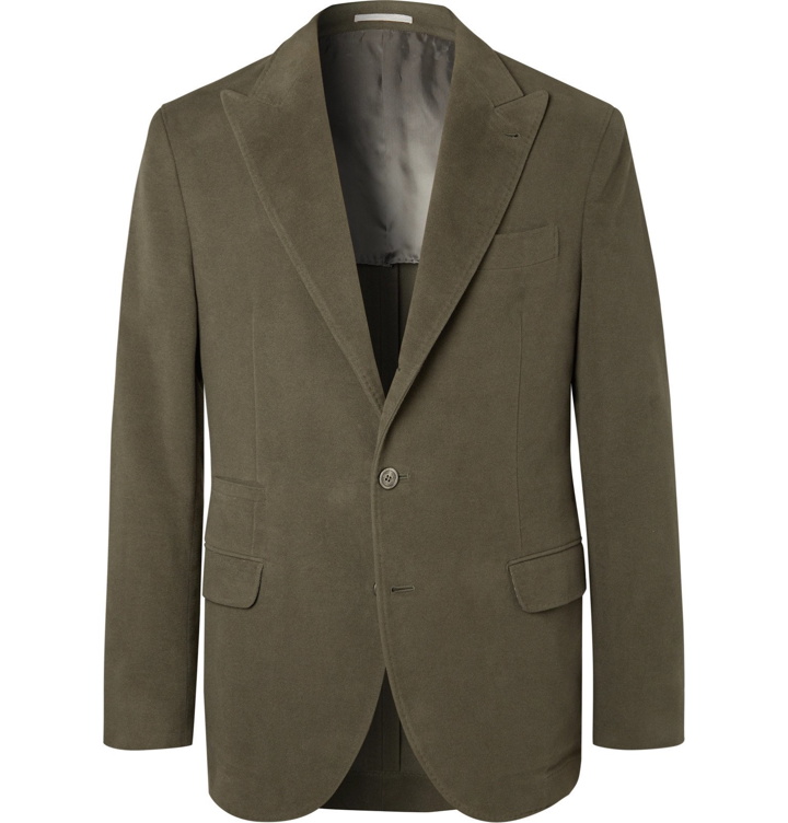 Photo: Brunello Cucinelli - Dark-Sage Unstructured Cotton and Cashmere-Blend Suit Jacket - Green