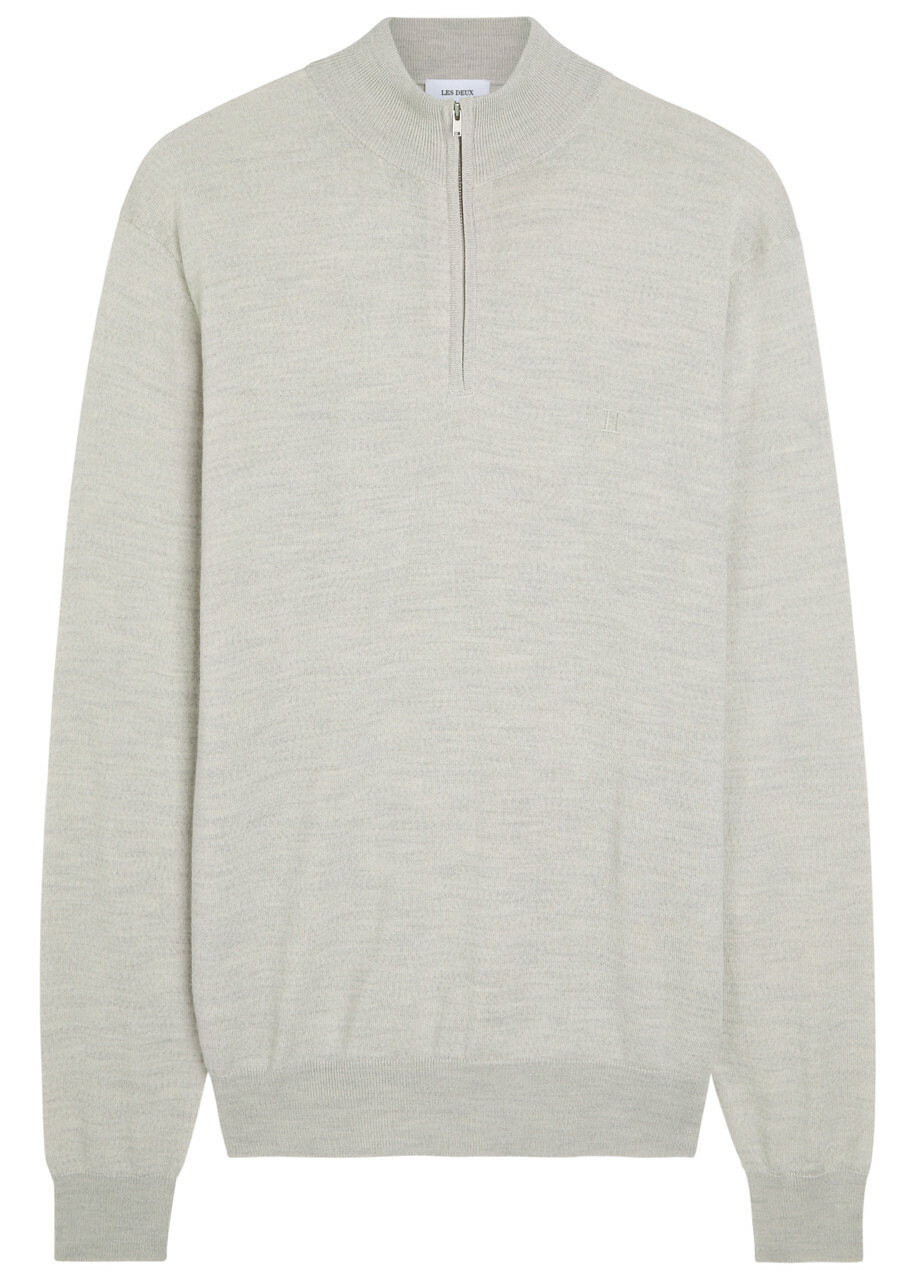 Les Deux Greyson Half-zip Merino Wool Jumper Grey