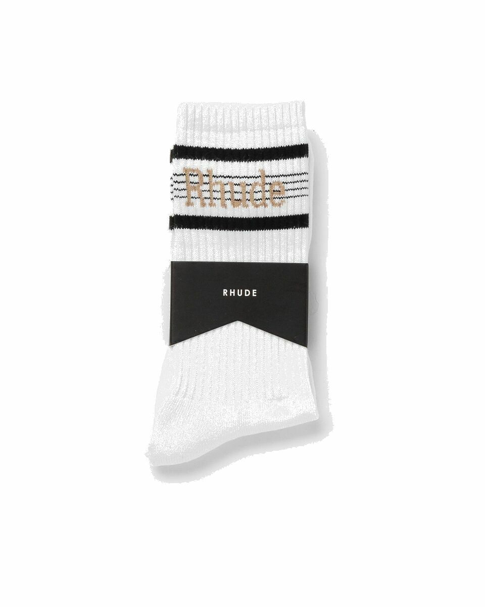 Photo: Rhude Logo Stripe Sport Sock White - Mens - Socks