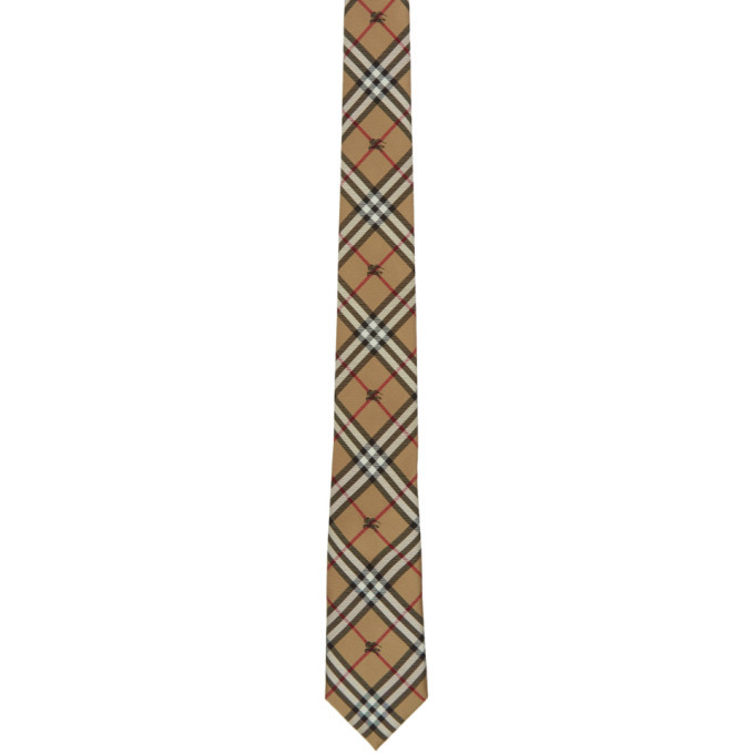 Photo: Burberry Beige Silk Equestrian Knight Check Stanfield Tie