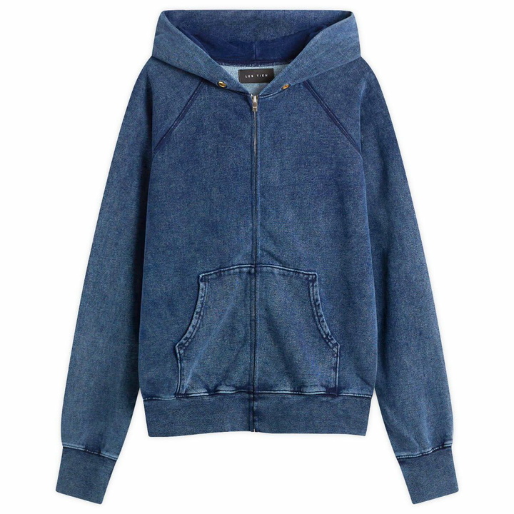 Photo: Les Tien Men's Heavyweight Raglan Zip Hoodie in Vintage Indigo