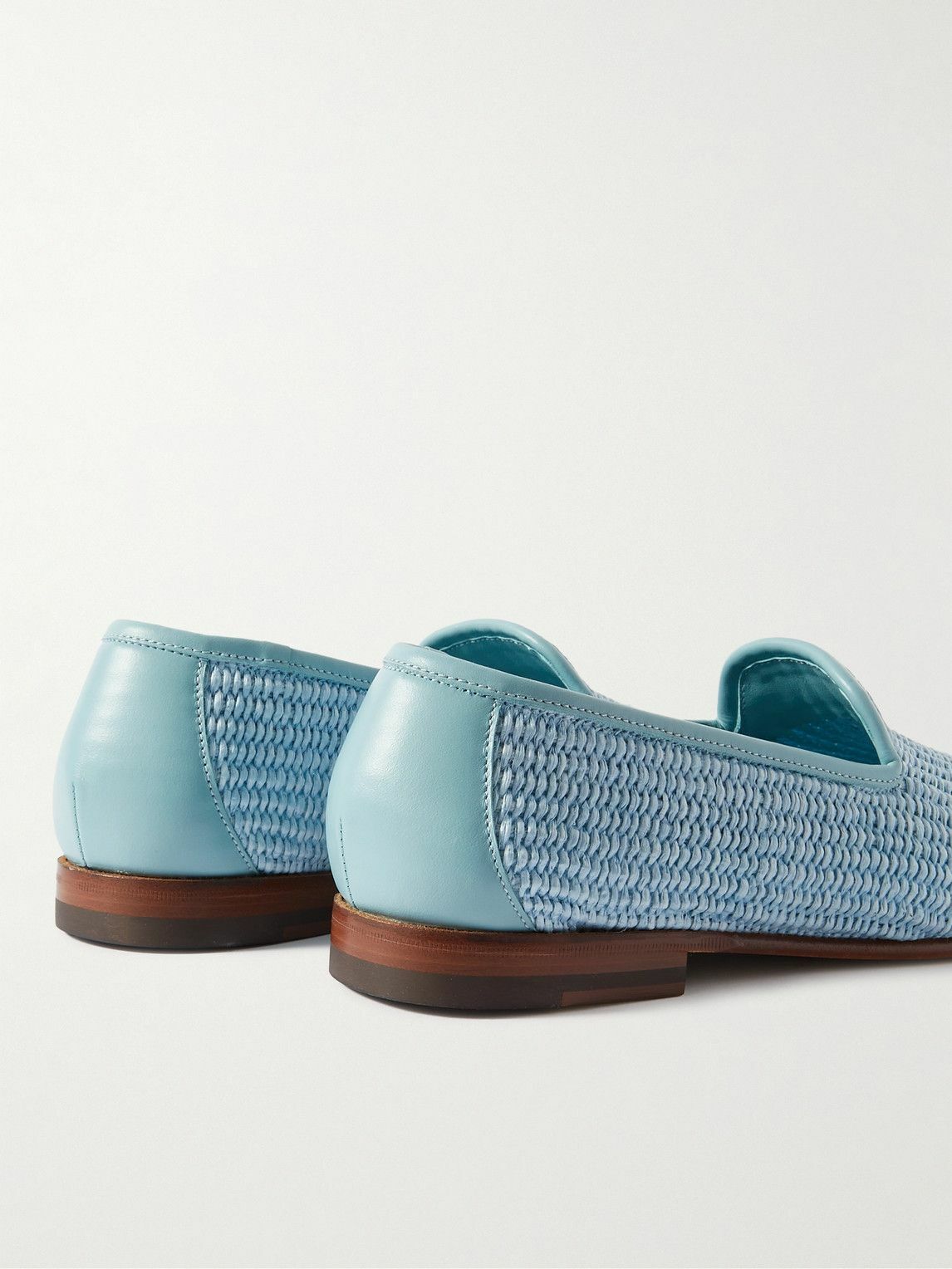 Manolo Blahnik - Mario Leather-Trimmed Raffia Loafers - Blue
