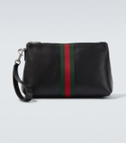 Gucci Web Trademark leather pouch
