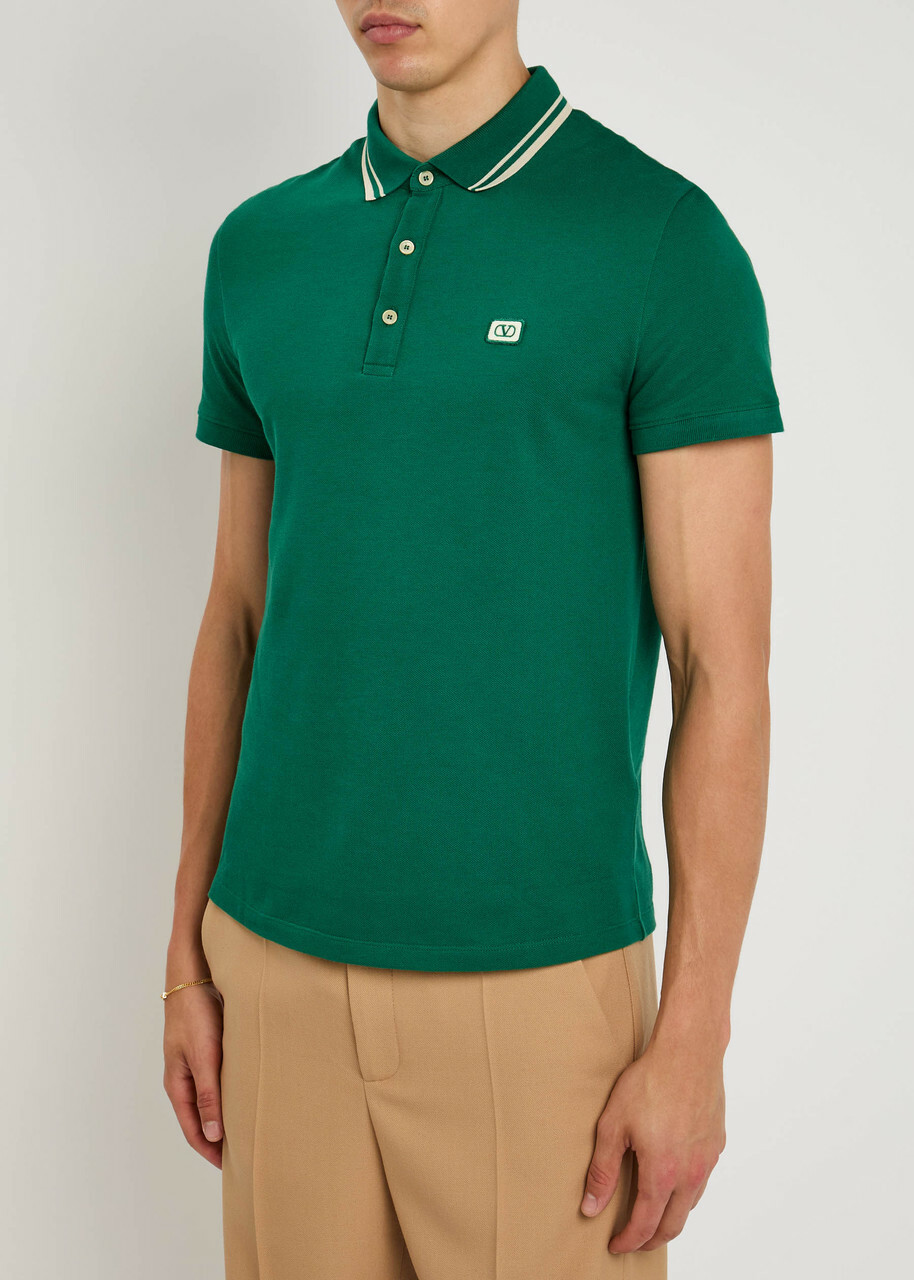 Valentino Garavani Vlogo Piqué Cotton Polo Shirt Green