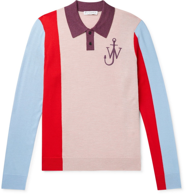 Photo: JW Anderson - Logo-Embroidered Colour-Block Wool Polo Shirt - Pink