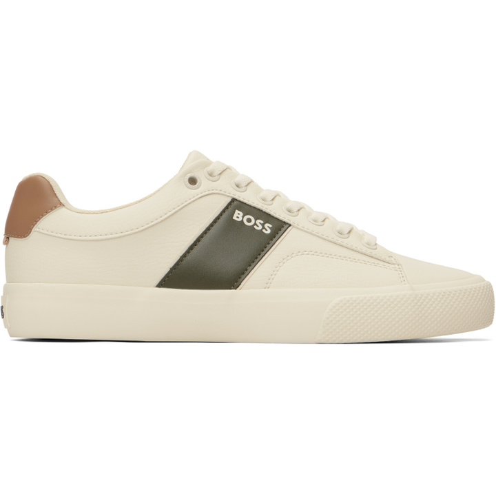 Photo: BOSS Off-White Plain & Grained Faux-Leather Sneakers