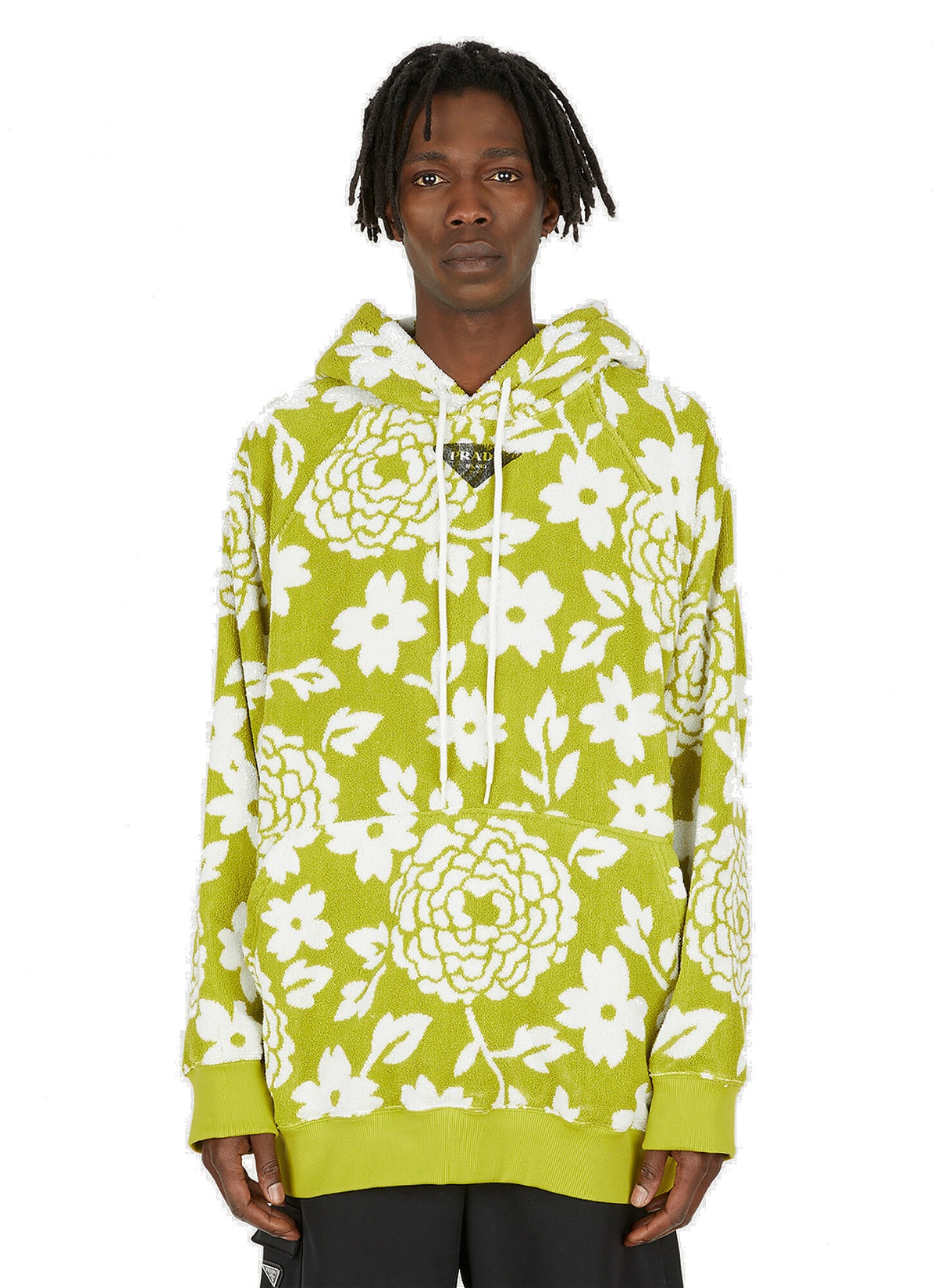 Photo: Floral Fleece Hooded Sweatshirt in Green