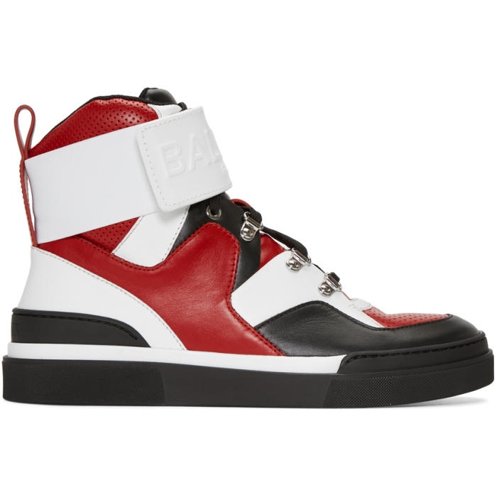 Photo: Balmain Red and Black Cleveland High-Top Sneakers 