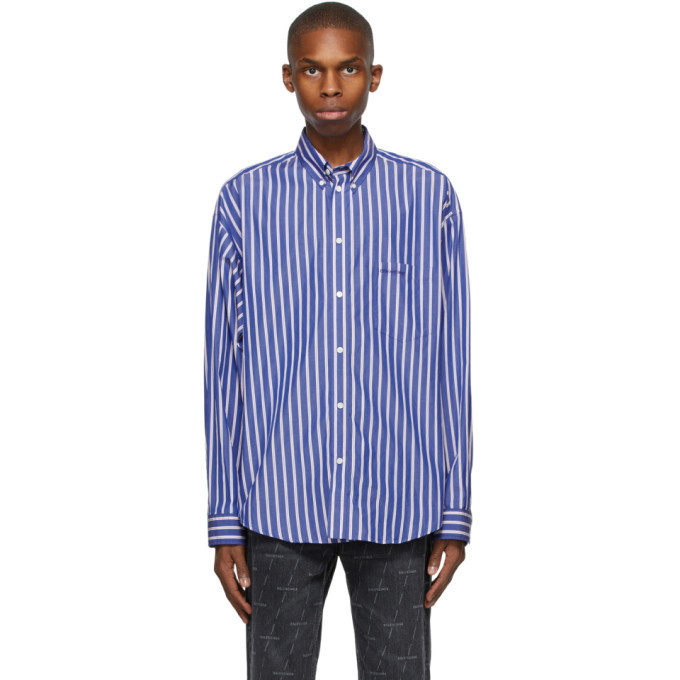 Photo: Balenciaga Blue and Red Stripe Large Fit Shirt