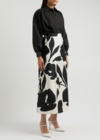 Lovebirds Forest Appliquéd Silk-taffeta Maxi Skirt Black And White