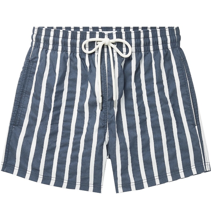 Photo: Atalaye - Suertea Short-Length Striped Cotton-Blend Swim Shorts - Blue