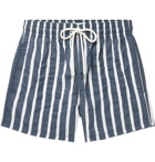Atalaye - Suertea Short-Length Striped Cotton-Blend Swim Shorts - Blue