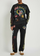 God Made Angel Printed Straight-leg Cotton Sweatpants Black
