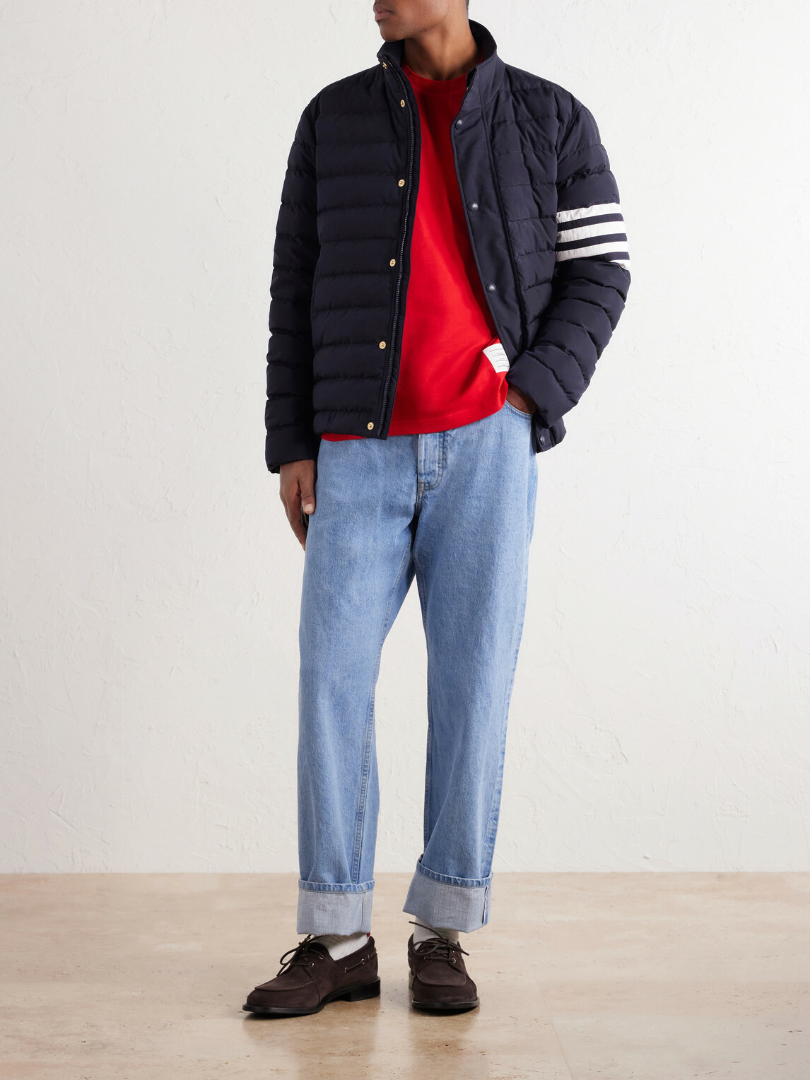 Thom Browne - Logo-Appliquéd Striped Cotton-Jersey T-Shirt - Red